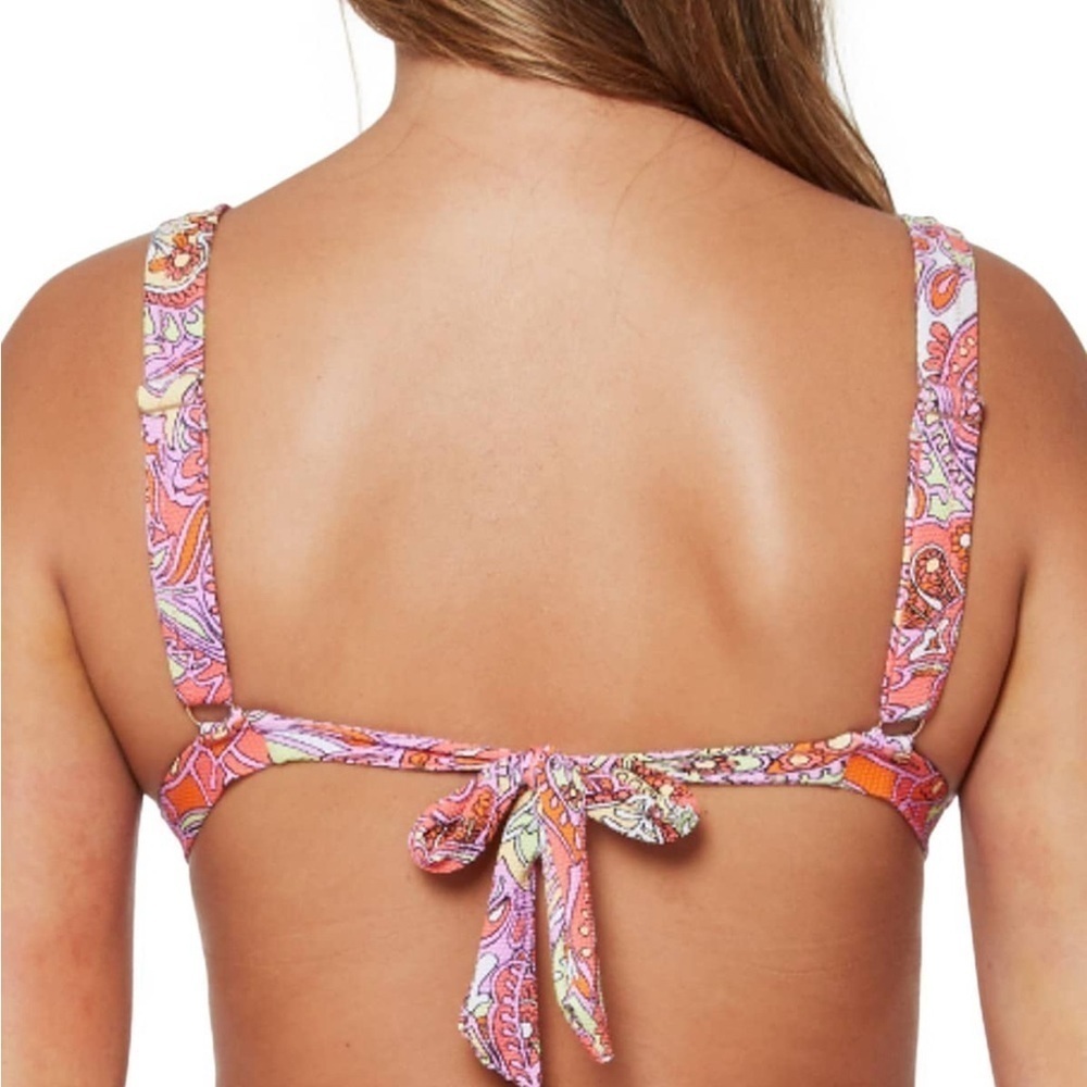 Jessica Simpson Retro Pink Orange Paisley Tie Bikini Top Size XL - Picture 4 of 12